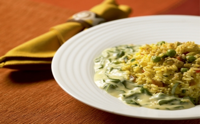 Arroz con espinaca a la crema de maní